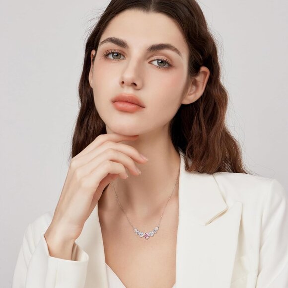 Women's Moissanite Birthstone Pendant Sterling Silver Gold Plating Pink Necklace - Picture 2 of 6